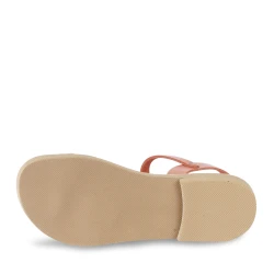 Girl's thong sandals in fuchsia calfskin with buckle closure