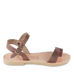 Sandali infradito da bambino in pelle nubuk marrone scuro chiusura con fibbia