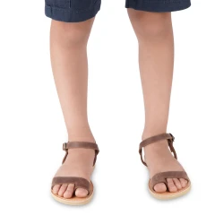 Sandales tongs pour fille en cuir de veau fuchsia avec fermeture à boucle