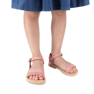 Sandales tongs pour fille en cuir de veau fuchsia avec fermeture à boucle
