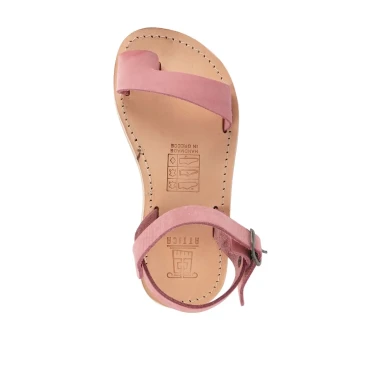 Sandalias para niña en piel de becerro fucsia con cierre de hebilla