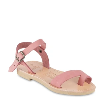 Sandales tongs pour fille en cuir de veau fuchsia avec fermeture à boucle