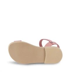 Girl's thong sandals in fuchsia calfskin with buckle closure