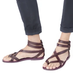 Sandale romane gladiateur homme en cuir prune artisanales
