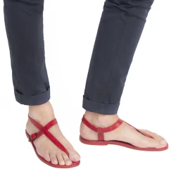 Tongs en cuir rouge pour homme artisanales