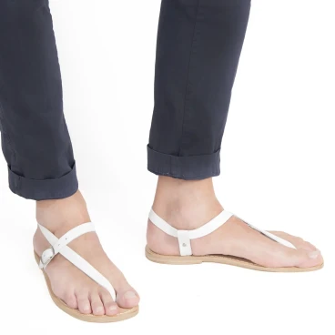 Handmade white leather thong sandals for men