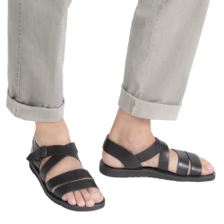 Sandalias hombre en cuero negro hechos a mano en Italia