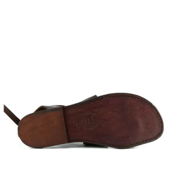 Sandalias de las mujeres en marrón oscuro cuero hecho a mano en Italia