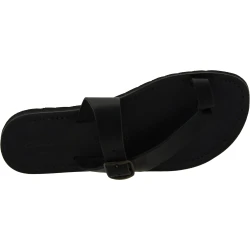 Handmade thong slippers in black leather with buckle