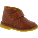 Brown leather child ankle boots Velcro strap handmade in Italy