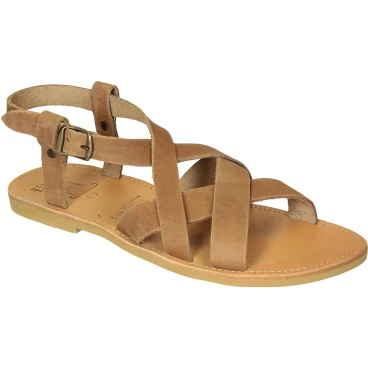 Men's handmade thong sandals in tan nubuck leather