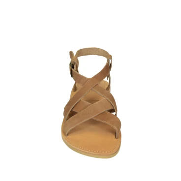 Men's handmade thong sandals in tan nubuck leather