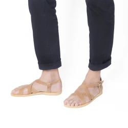 Tongs sandales pour hommes en cuir nubuck marron faits à la main