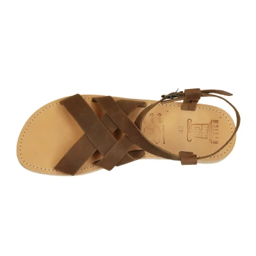 Men's handmade thong sandals in brown nubuck leather