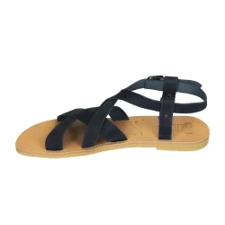 Men's handmade thong sandals in blue nubuck leather