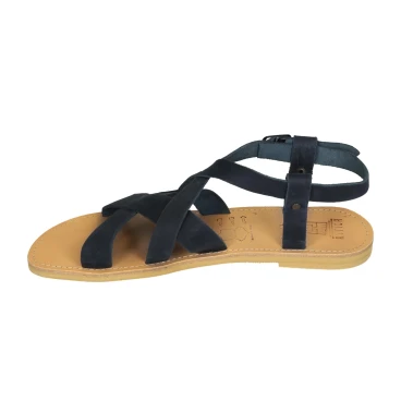 Tongs sandales hommes en cuir nubuck blue faits à la main