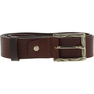 Ceinture en cuir veritable marron foncé avec boucle rectangulaire en métal classique