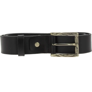 Cinturón de piel negro con hebilla rectangular de metal clásica