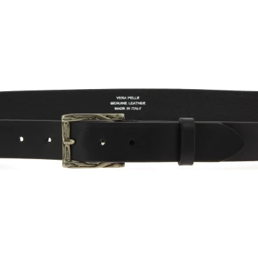 Ceinture en cuir veritable noir avec boucle rectangulaire en métal classique