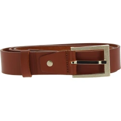 Ceinture en cuir veritable brandy avec boucle rectangulaire en métal classique
