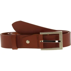 Ceinture en cuir veritable brandy avec boucle rectangulaire en métal classique