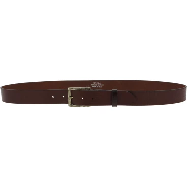 Genuine dark brown leather belt with classic rectangular metal buckle
