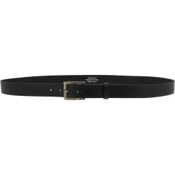 Genuine black leather belt with classic rectangular metal buckle