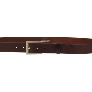 Cinturón de piel marron oscuro con hebilla rectangular de metal clásica