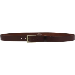 Genuine dark brown leather belt with classic rectangular metal buckle