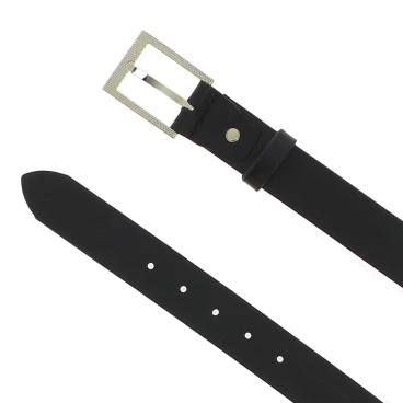 Genuine black leather belt with classic rectangular metal buckle