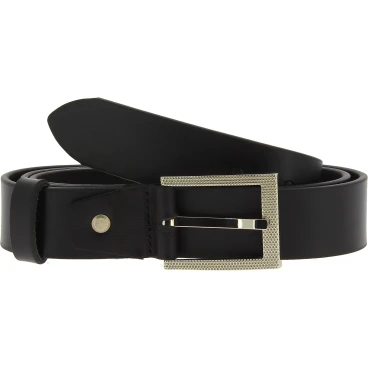 Cinturón de piel negra con hebilla rectangular de metal clásica