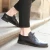 Zapatos bajos para hombre de cuero negro con forro de invierno