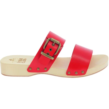 Sabots pour hommes artisanal avec double bande réglable en cuir rouge