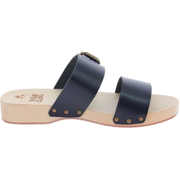 Zuecos artesanales hombre con doble tira ajustable de piel negro