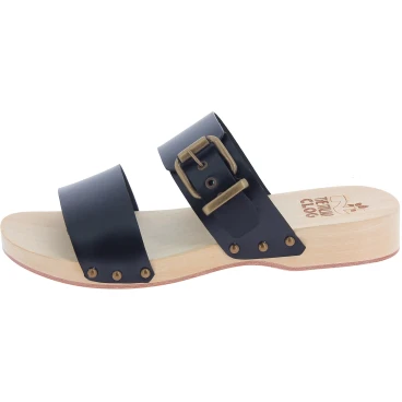 Zuecos artesanales hombre con doble tira ajustable de piel negro
