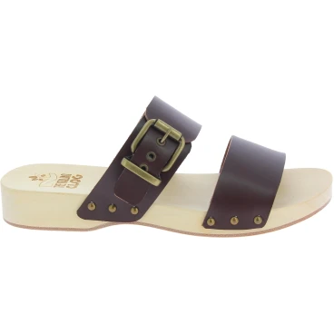 Clogs für Herren mit doppelt verstellbaren Dunkelbraun Lederbändern