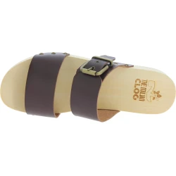 Zuecos hombre con doble tira ajustable de piel marrón oscuro
