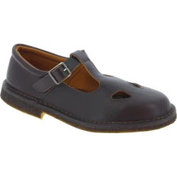 Women's dark brown leather low top t-strap shoes handmade in Italy