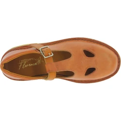 Women's brown leather low top t-strap shoes handmade in Italy