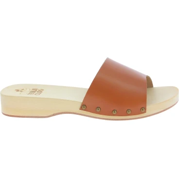 Sabots pour homme avec large bande de cuir couleur camel artisanal