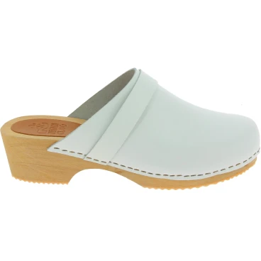 Sabots en bois pour femmes avec tige fermée en cuir blanc