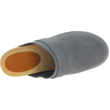 Wooden clogs for women with closed upper in grey suede leather