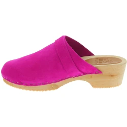 Holzclogs für Damen mit geschlossenem Obermaterial aus rosa Veloursleder
