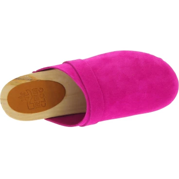 Wooden clogs for women with closed upper in pink suede leather