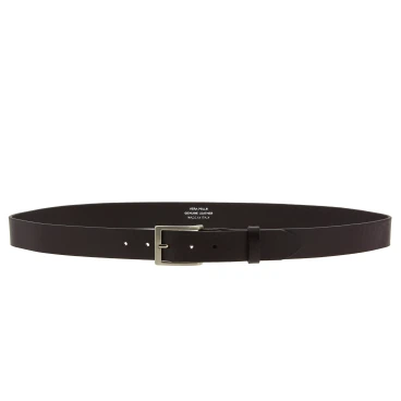 Cinturón de piel marrón oscuro de curtido vegetal con hebilla de metal