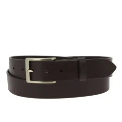 Vegetable tanned dark brown leather belt with metal buckle