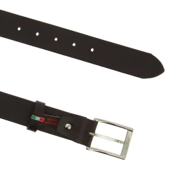 Vegetable tanned dark brown leather belt with metal buckle