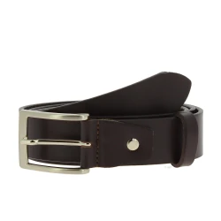 Vegetable tanned dark brown leather belt with metal buckle