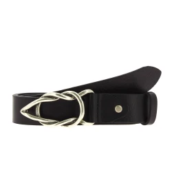 Black bull leather belt with casual metal buckle