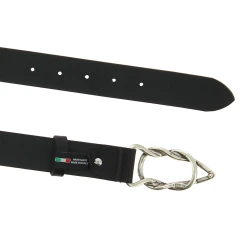Black bull leather belt with casual metal buckle